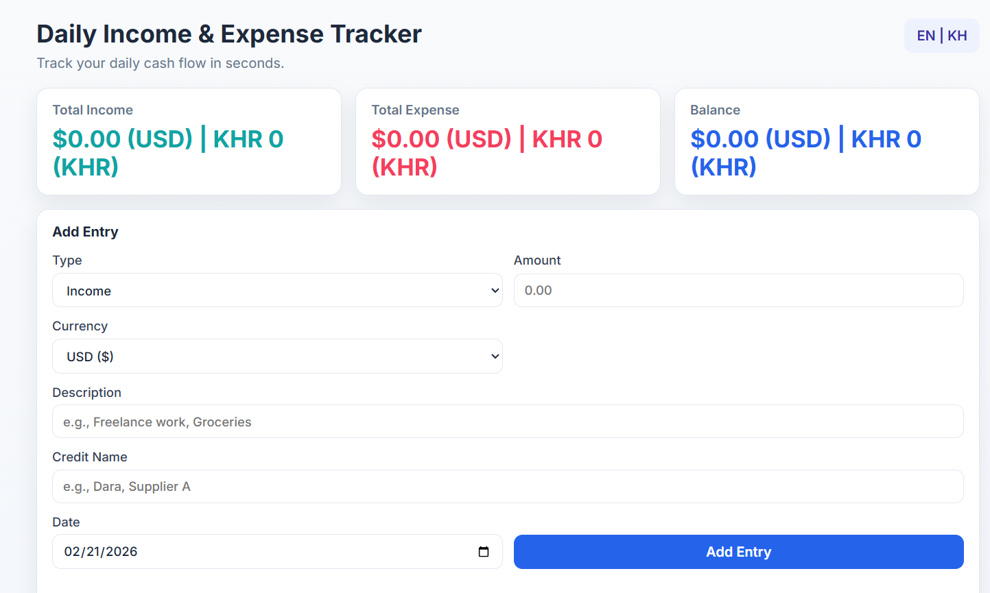 Daily Income & Expense Tracker preview
